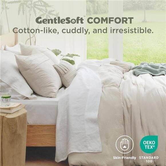 Queen Comforter Set - 4 Pieces Pinch Pleat Bed Set, Beige Boho Bedding - Picture 2 of 7